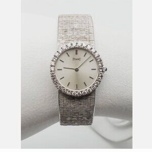 Vintage Piaget 2ct Diamond 18k White Gold MIDSIZE 30mm Ladies Watch PAPERS